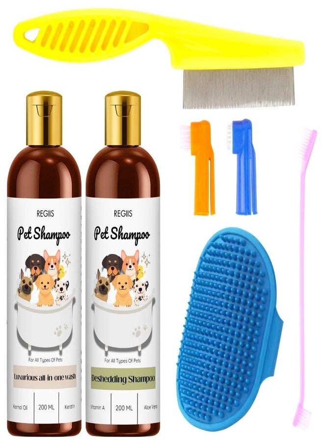 Regiis Pet Shampoo Set with Grooming Tools, 200ml All-in-One Wash and Deshedding Formula, Includes Brush and Combs(Pack of 5) - Image 1